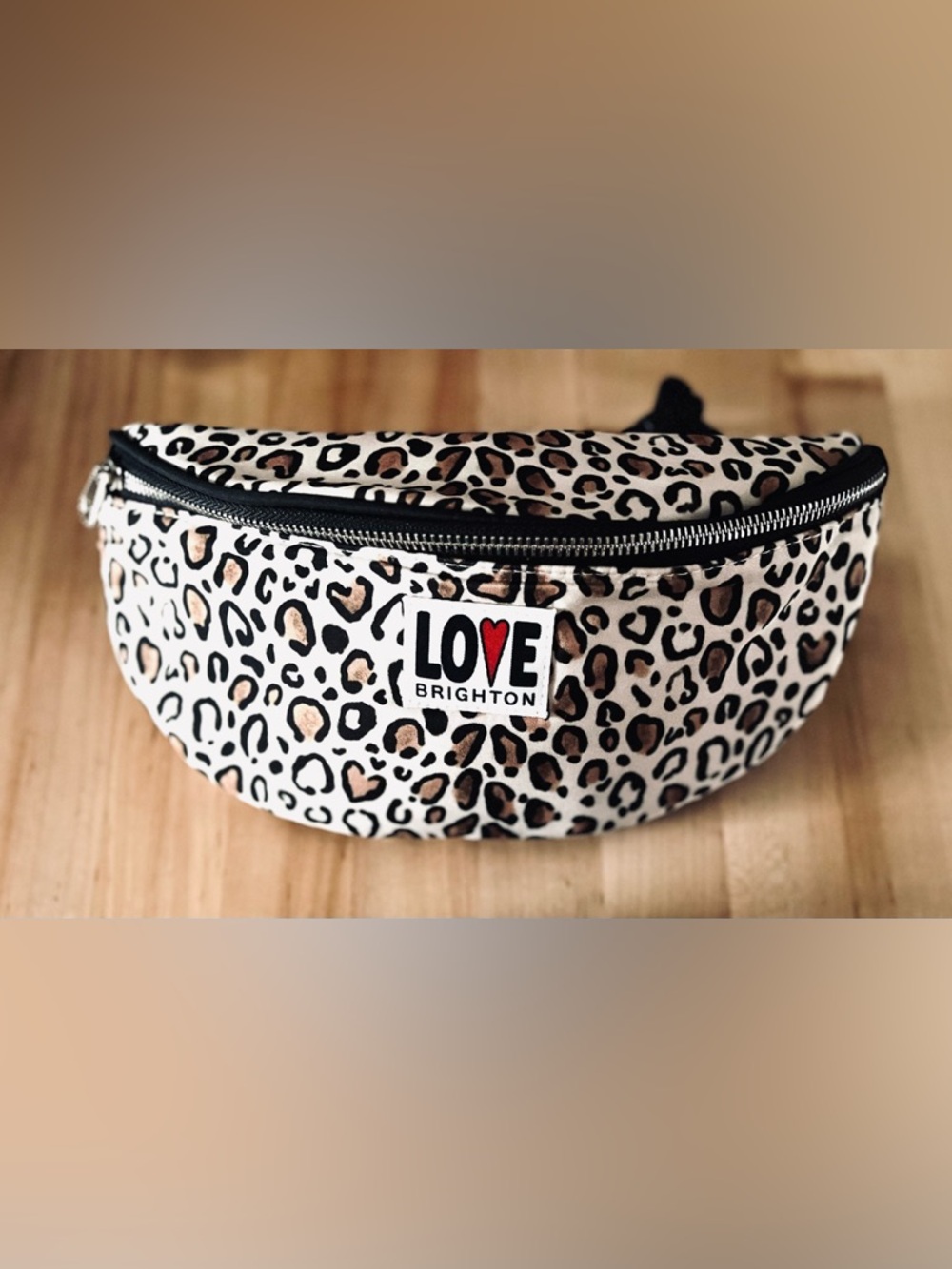 Brighton Love Leopard Print Crossbody Belt Bag in Black, White, Brown
